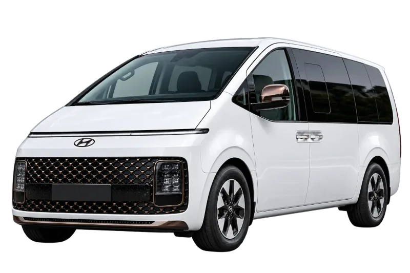 White Hyundai Staria family van for Umrah taxi in Makkah and Madinah